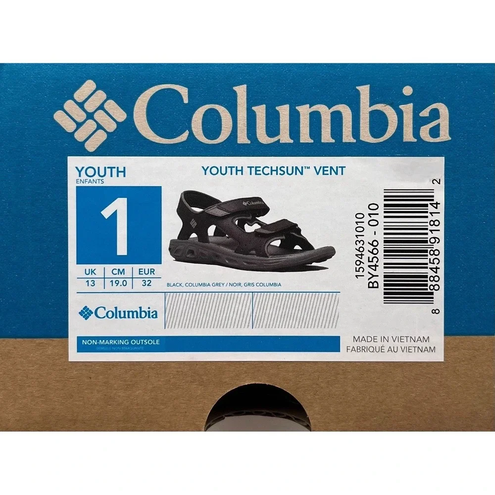 Columbia Youth Boys Girls Techsun Vent Sport Sandal Size 1 Black/Grey Adjustable